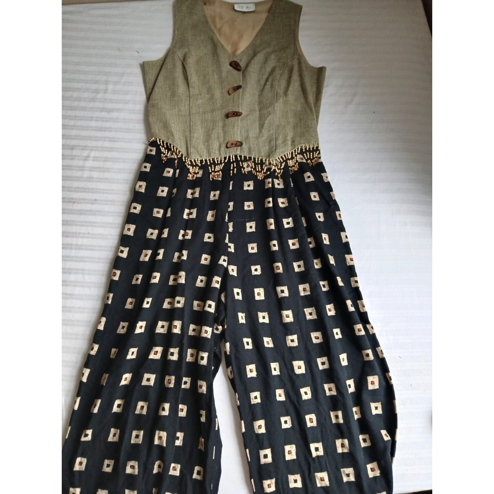 Vintage Jumpsuit 10 Wide Leg Retro Groovy Bohemian Beaded Fringe Western Cowboy